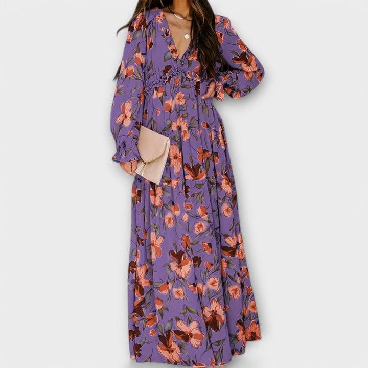 Maya | Floral V-Neck Maxi Dress - Maison Léa &amp; Lou