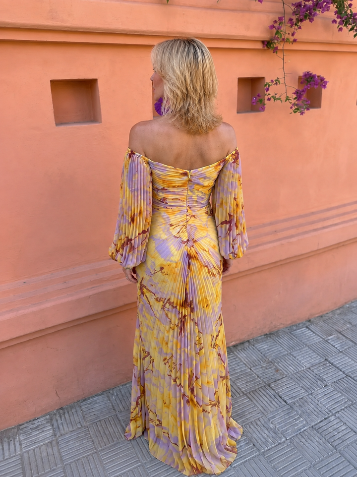 Greta™ | Long floral dress with deep neckline