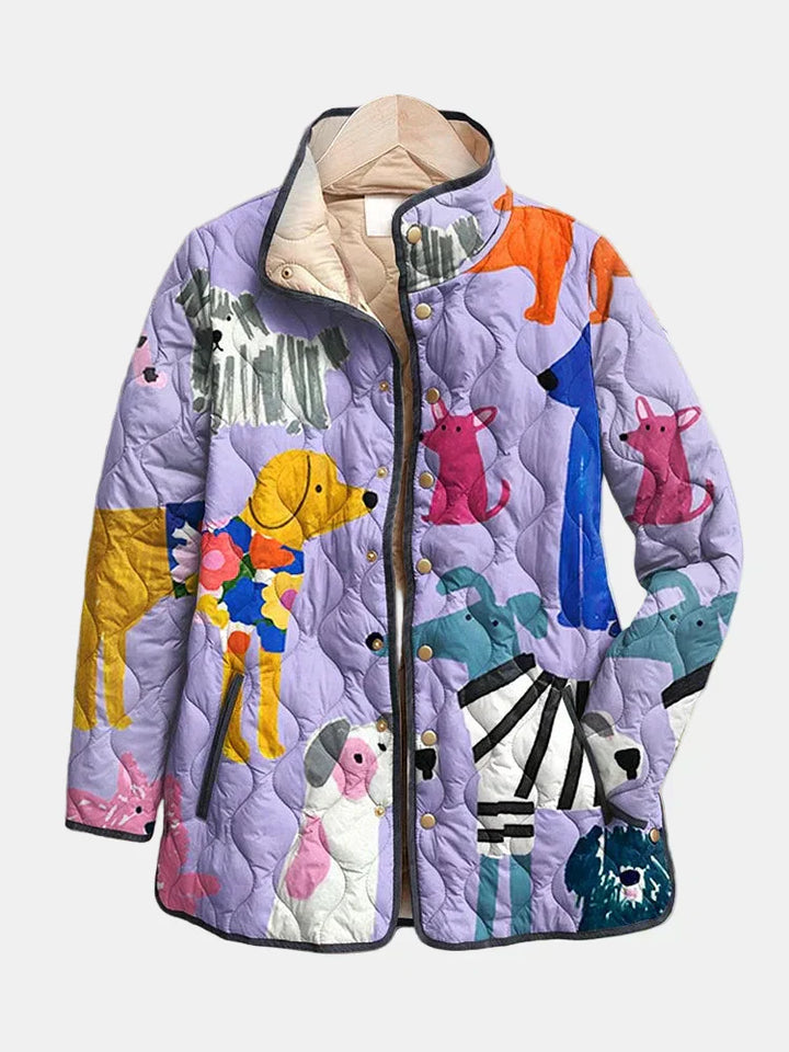 Rhea | Casual Quilted Jacket with Dog Print - Maison Léa &amp; Lou