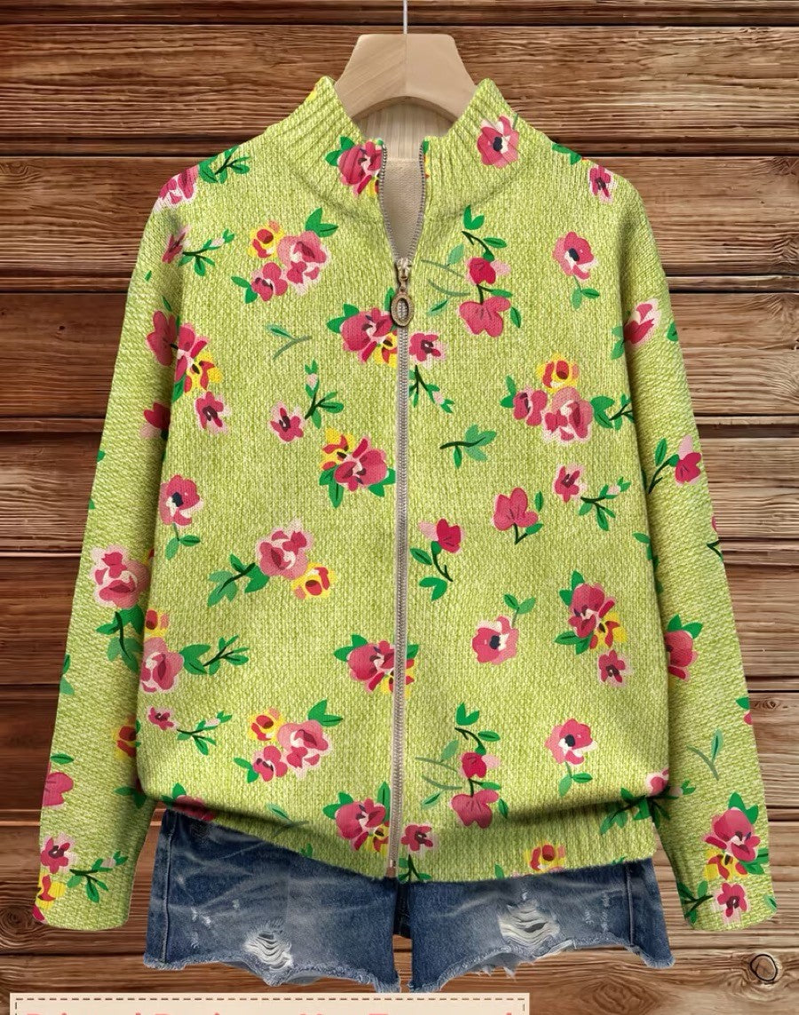 Constance™ | Pink Floral Lime Zip Cardigan - Maison Léa &amp; Lou