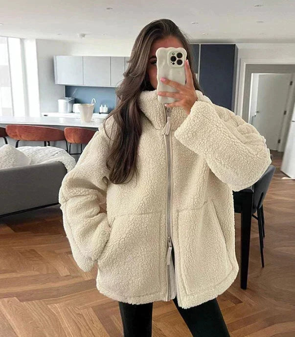 Silvana | Oversized High-Neck Teddy Jacket - Maison Léa & Lou