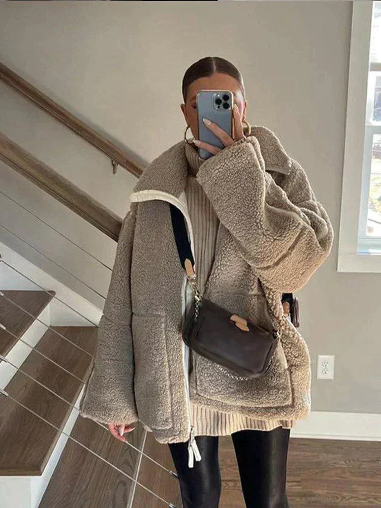 Silvana | Oversized High-Neck Teddy Jacket - Maison Léa & Lou