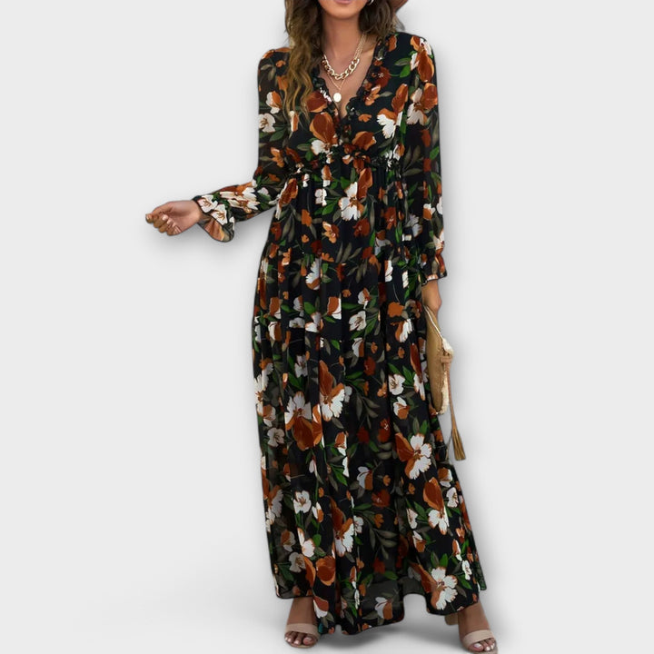 Maya | Floral V-Neck Maxi Dress - Maison Léa &amp; Lou