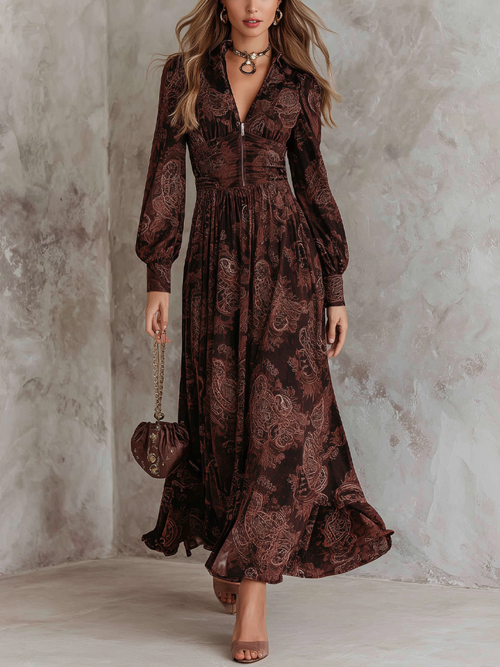 Eloise | Paisley Zip-Waist Maxi Dress - Maison Léa &amp; Lou