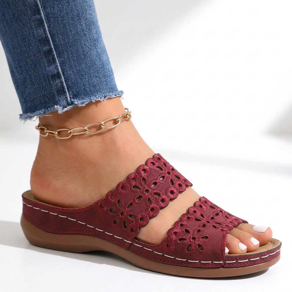 Loretta | Floral Cutout Wedge Sandals - Maison Léa &amp; Lou