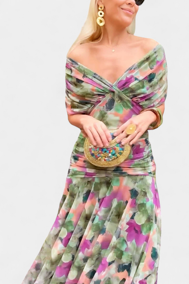 Freya - Flowing Floral V Neck Dress - Maison Léa &amp; Lou