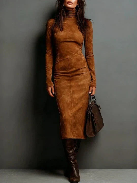 Selwynne | High-Neck Suede Maxi Dress - Maison Léa &amp; Lou