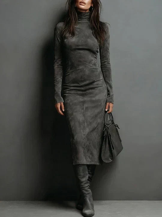Selwynne | High-Neck Suede Maxi Dress - Maison Léa &amp; Lou