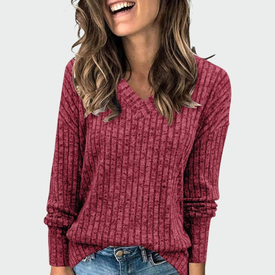 Deri - Comfy V-Neck Long Sleeve Top